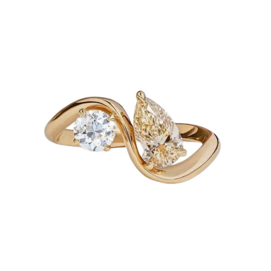 Golden Wave Sterling Silver Ring for Women