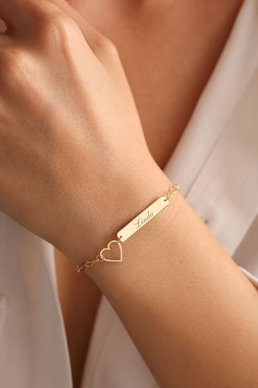 Custom Letter Name Silver Bracelet with Heart Charm