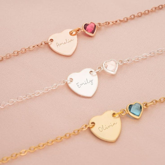 Custom Letter Name Heart Design Silver Bracelet