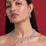 trendy women's silver jewellery set, featuring an intricate necklace and matching studs for daily wear trendy women's silver jewellery set, featuring an intricate necklace and matching studs for daily wear