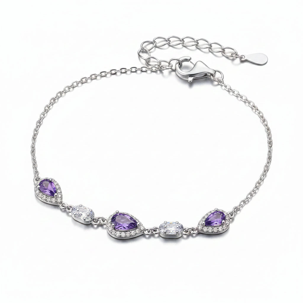 Amethyst Velvet Drop Silver Bracelet For Women 