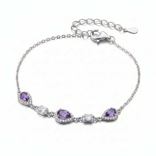 Amethyst Velvet Drop Silver Bracelet For Women 