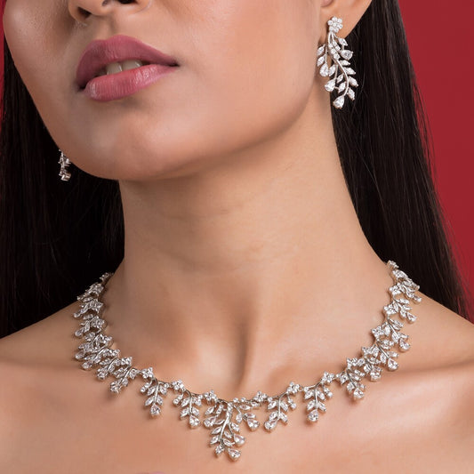 Delicate women's necklace set in sterling silver, offering a blend of contemporary and traditional design