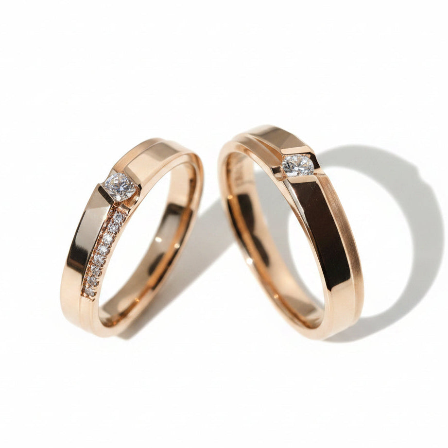Diamond-Cut Sparkle Silver Couple Ring 