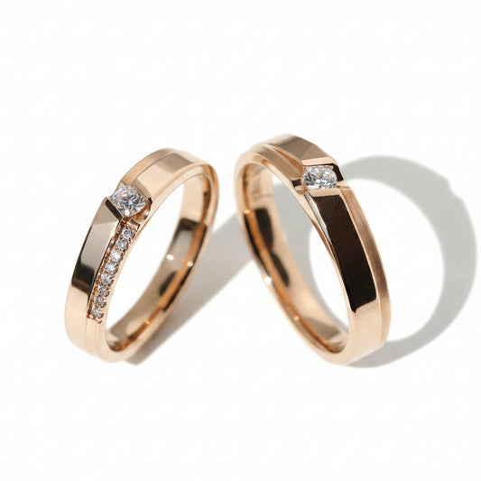 Diamond-Cut Sparkle Silver Couple Ring 