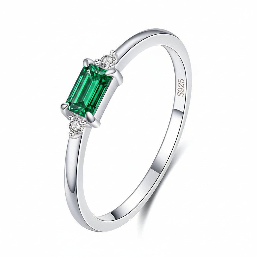 Emerald Aura Silver Ring for Women 