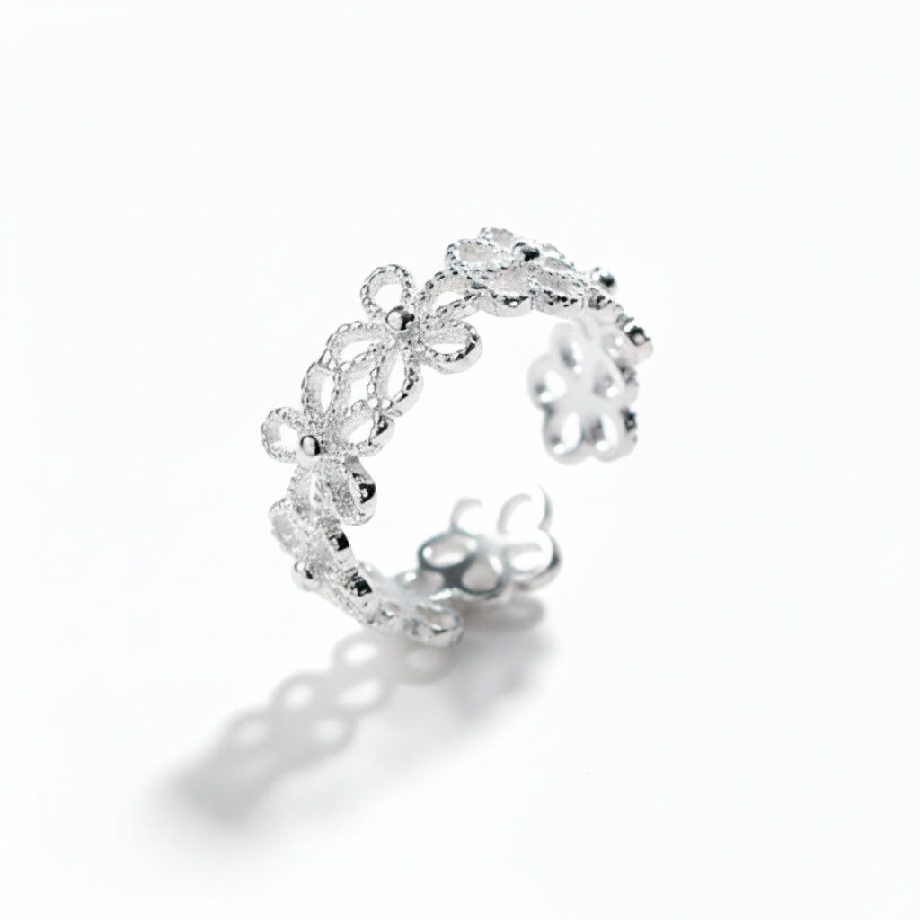 Floral Whisper Silver Ring for Women 