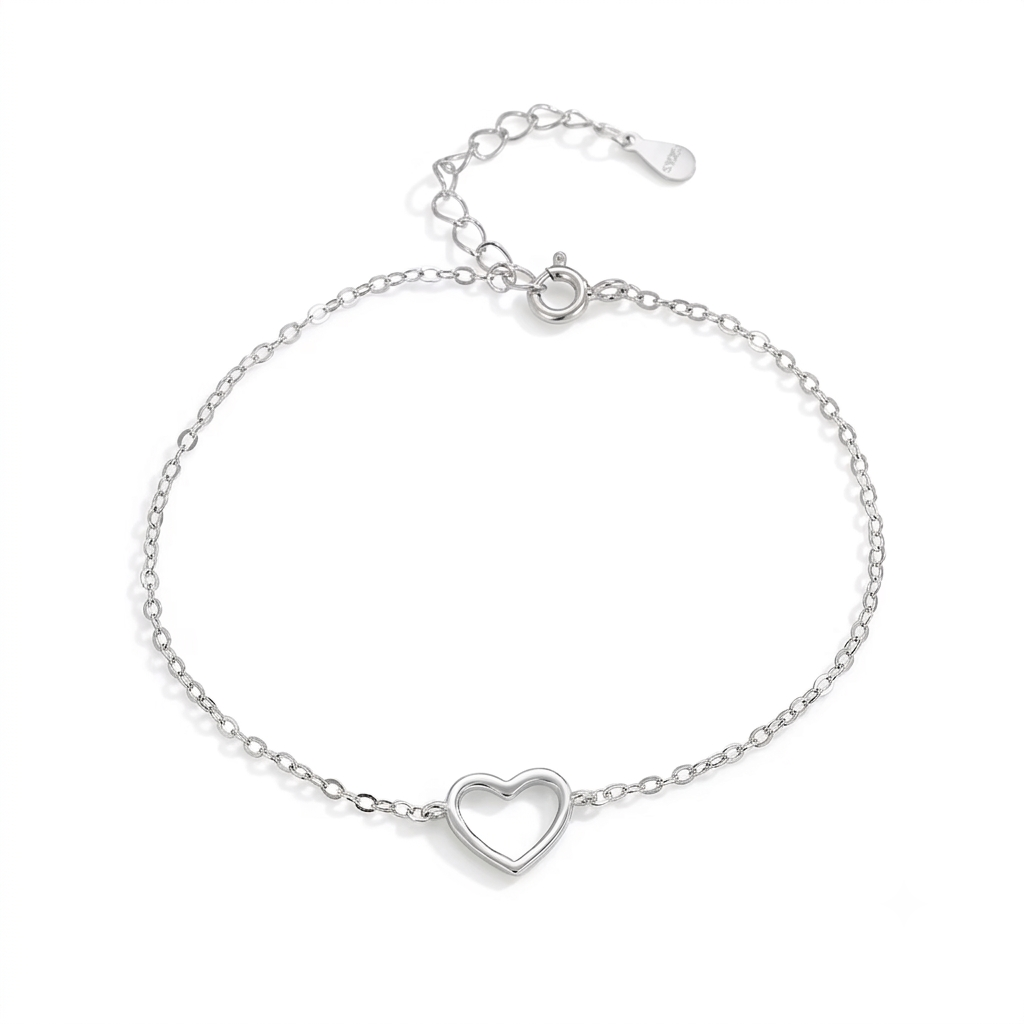 Hollow Heart Silver Anklet for women