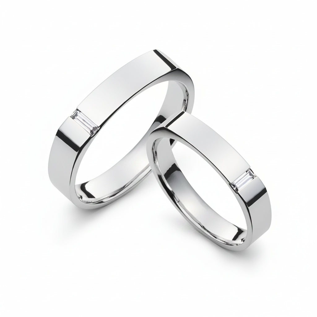 Linear Matching Silver Couple Ring 