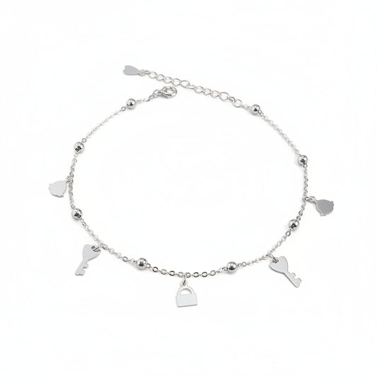 Lock & Key Charm Silver Anklet for women 