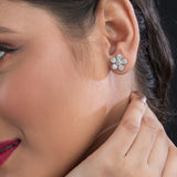 Luxaore Flower design white silver earring for women