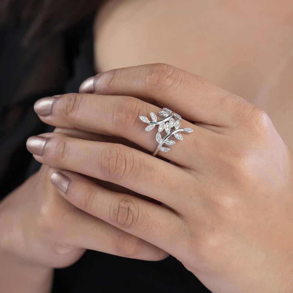 Luxaore Silver leaf design finger ring for women