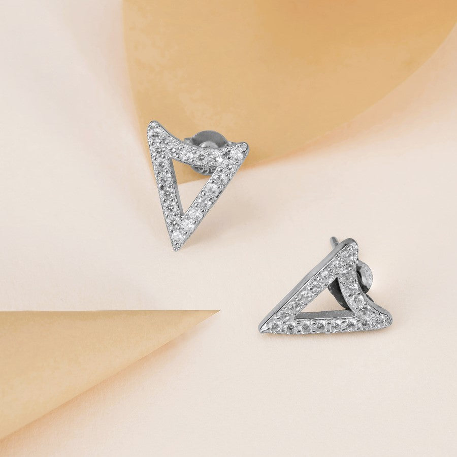 Luxaore Triangle shaped white diamond silver ring for women and girls