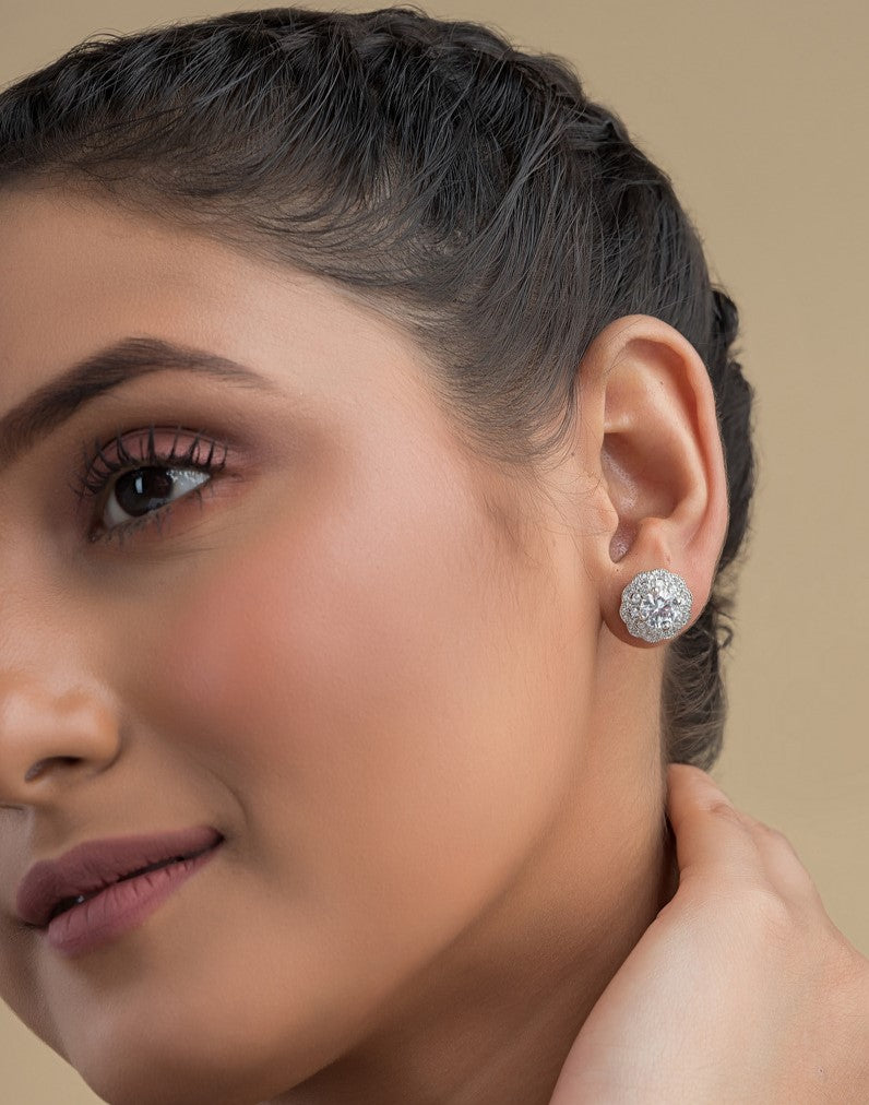 Luxaore White simple design silver earring for girls and women