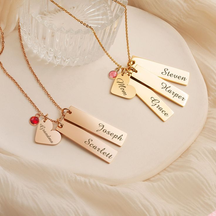 Custom Letter Name Necklace with Heart & Cuboid