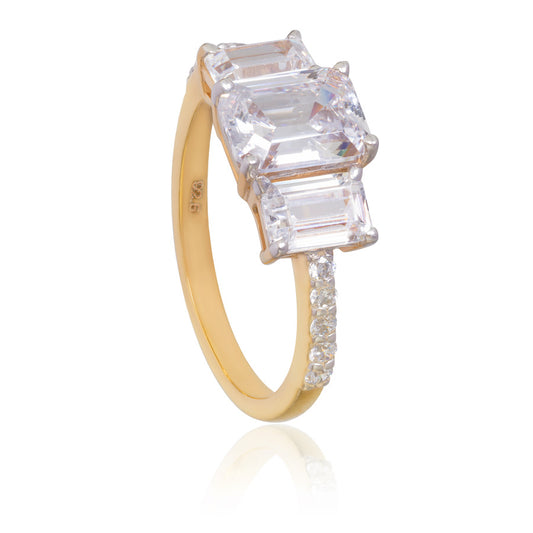 Emerald Cut Solitaire Silver Ring For Women