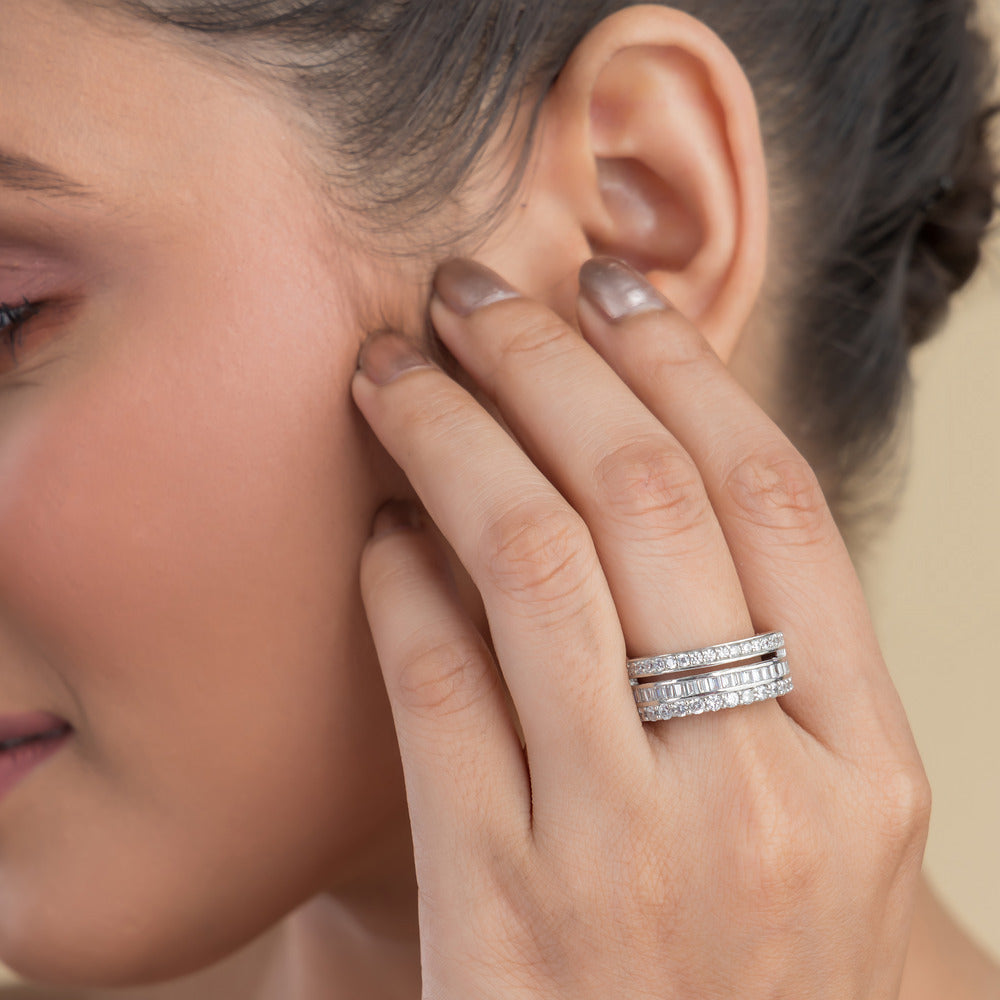 Luxaore silver three rows silver ring for women