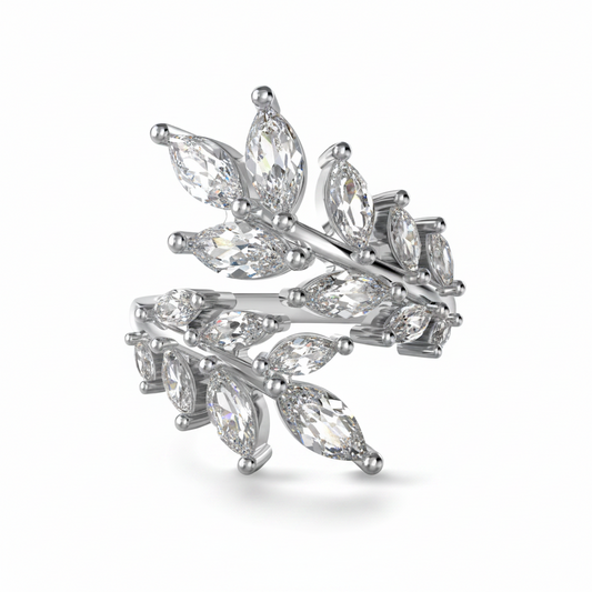 Marquise Leaf Symphony Silver Ring for Women 