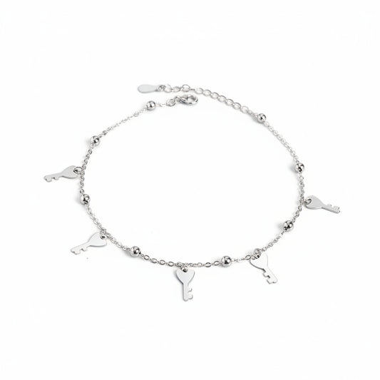 Multi-Key Charm Silver Anklet for women 