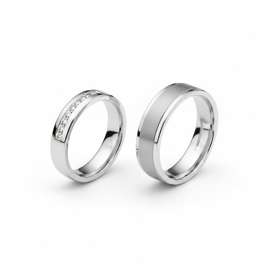 Parallel Groove Silver Couple Ring Set 