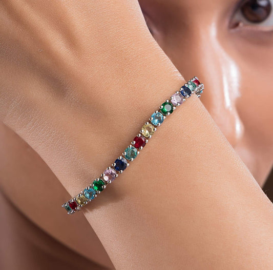 Rainbow Tennis Silver Bracelet For Women