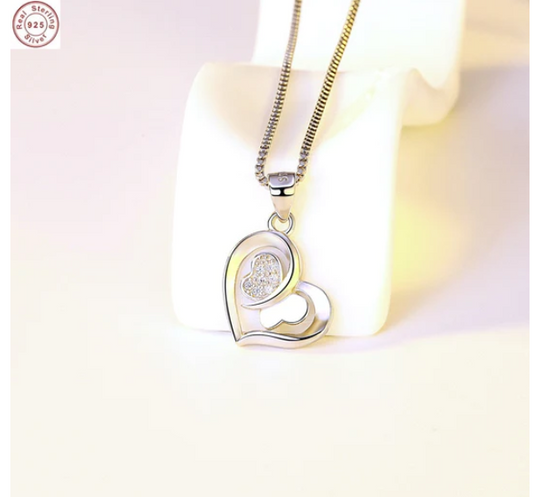 Fluttering Love CZ Diamond Silver Necklace For Women