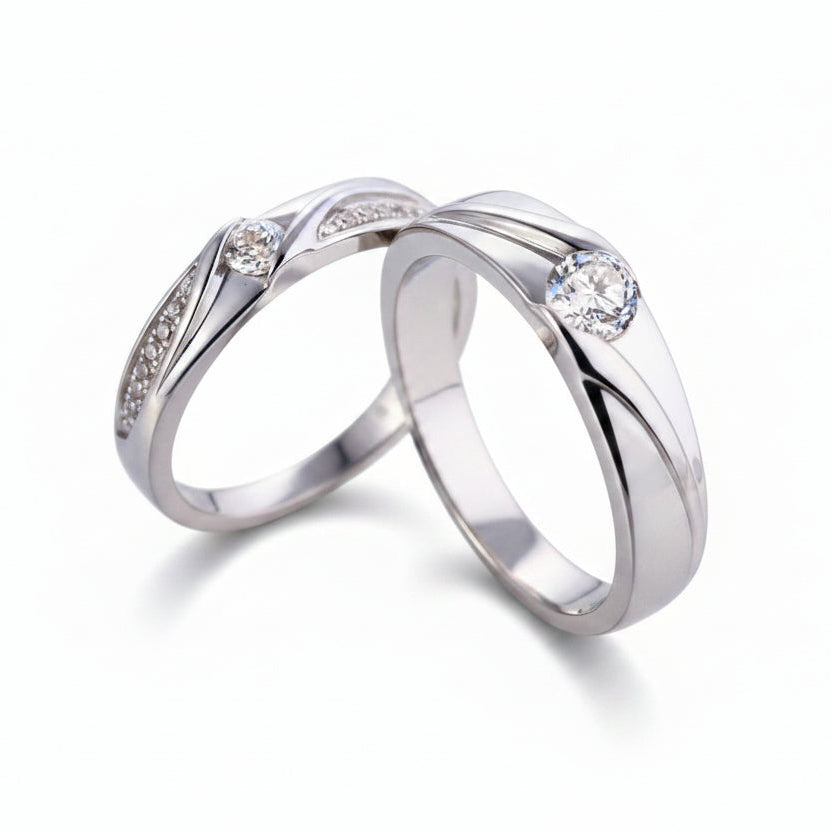 Serenade Bypass Silver Couple Ring 