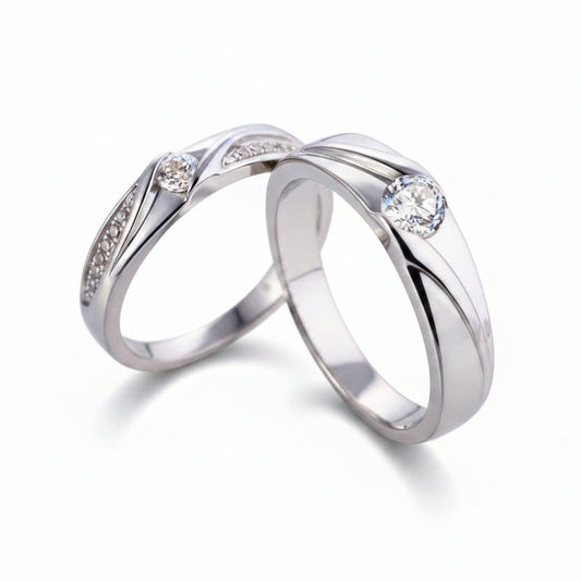 Serenade Bypass Silver Couple Ring 