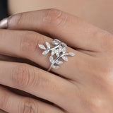 Silver leaf design finger ring for women