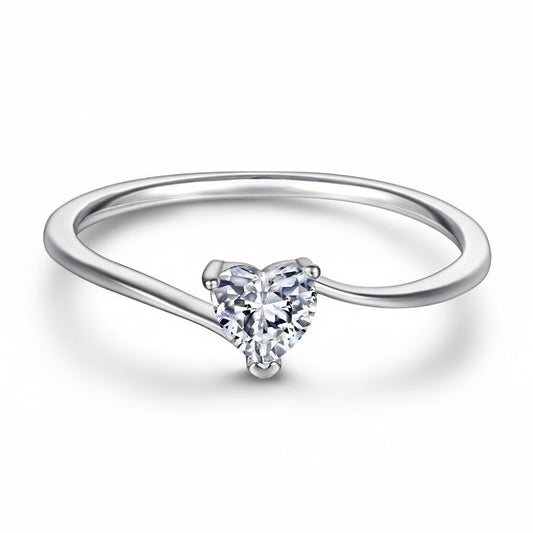 Solitaire Heart Charm Silver Ring for Women 