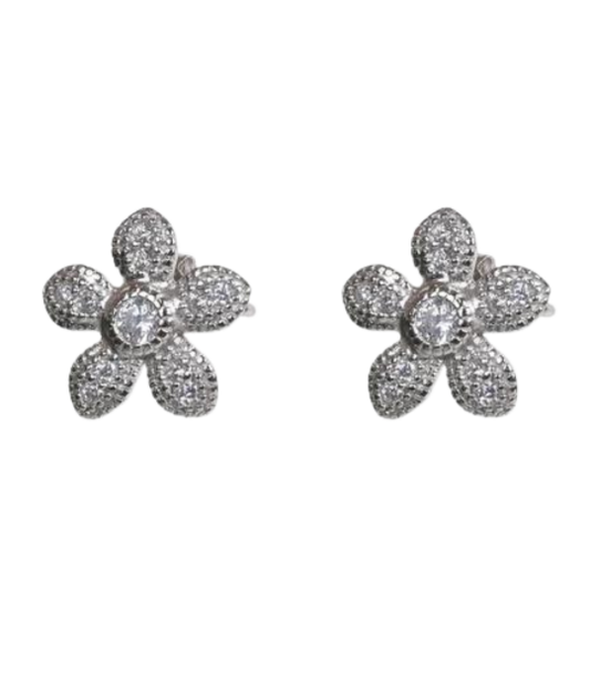 Floral Cubic Zirconia Silver Earring
