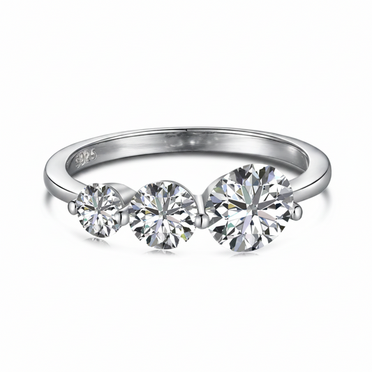 Three-Stone Radiance Silver Ring for Women 