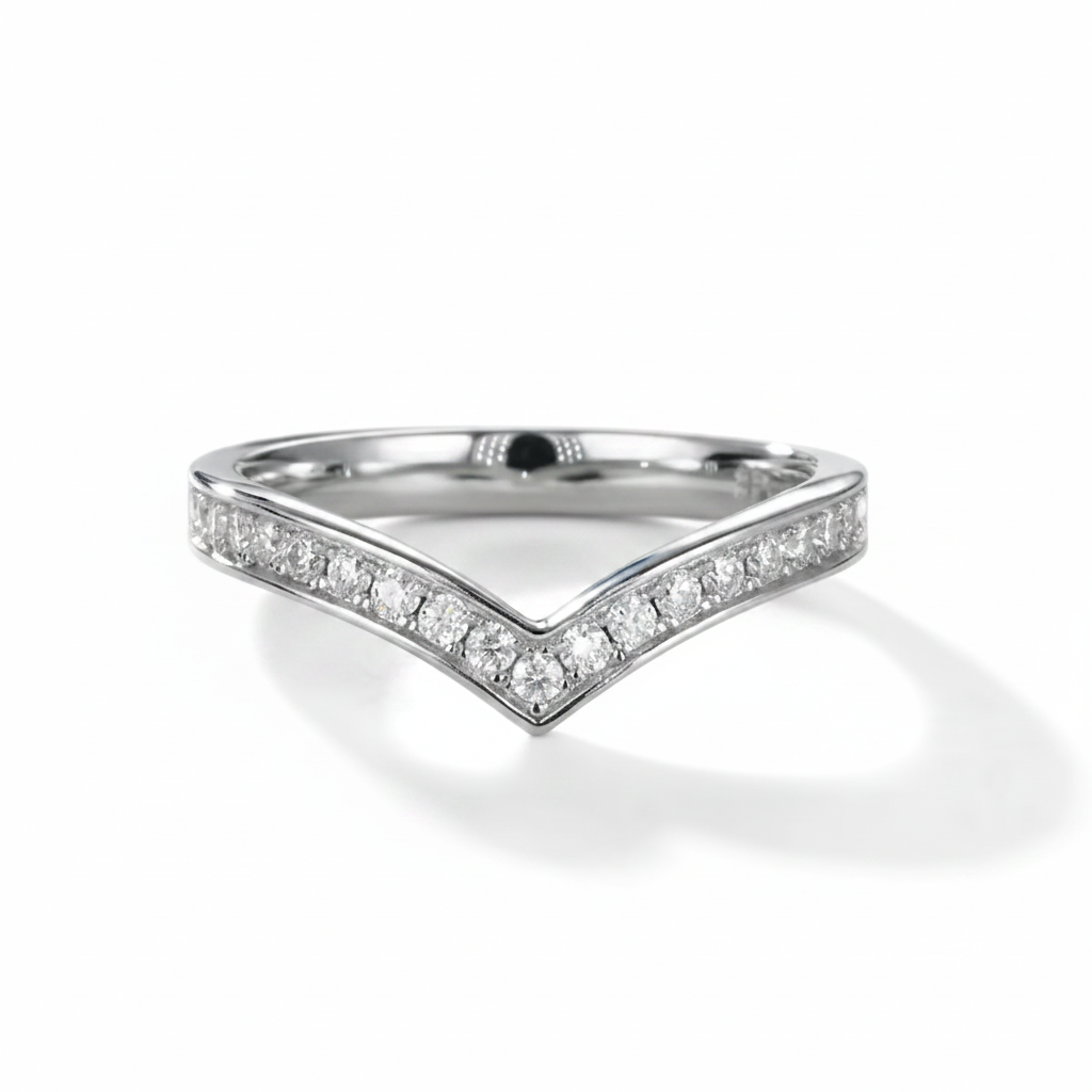 V‑Shaped Sparkle Band Silver Ring for Women 