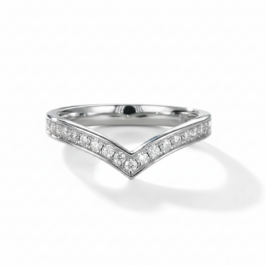 V‑Shaped Sparkle Band Silver Ring for Women 