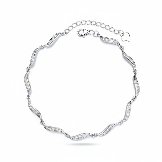 Wave Pave Cubic Zirconia Silver Bracelet For Women 