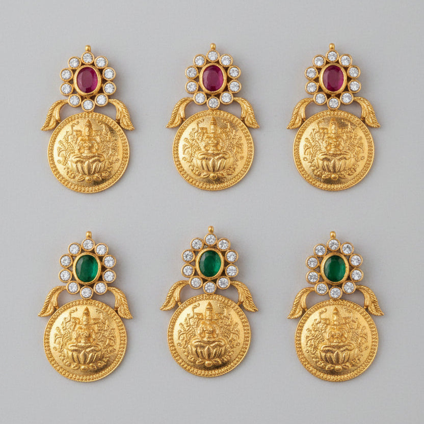 Lakshmi Design Kasu Pendant & Earrings in 925 Sterling Silver
