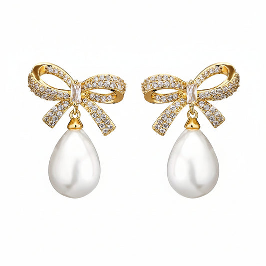 Élan Bow Pearl Silver Earrings for Women