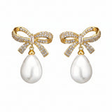 Élan Bow Pearl Silver Earrings for Women