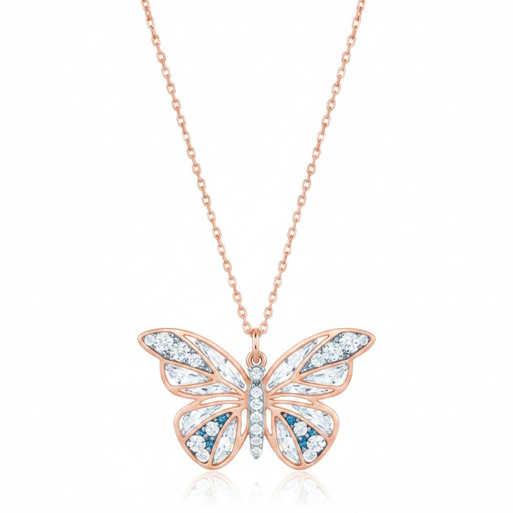 Rose gold butterfly 925 Silver Necklace For Women