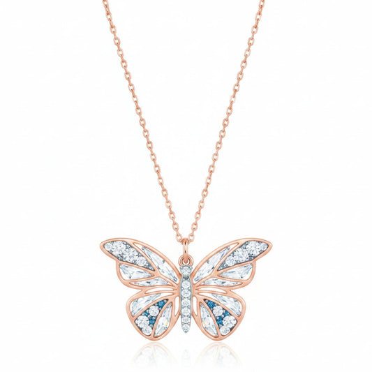 Rose gold butterfly 925 Silver Necklace For Women
