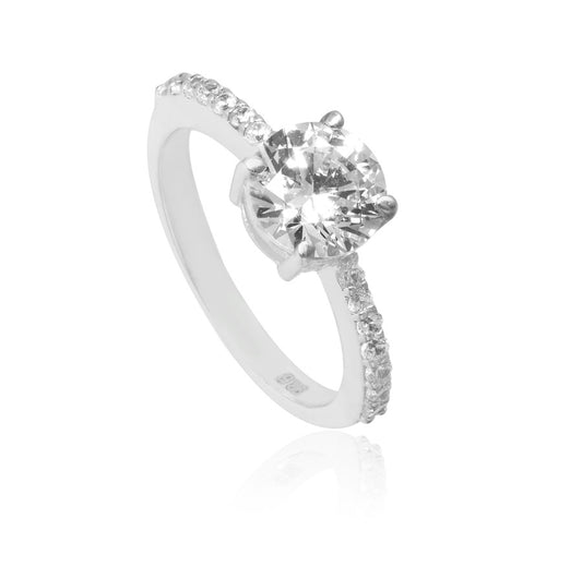 Round Cut Solitaire Silver Ring For Women