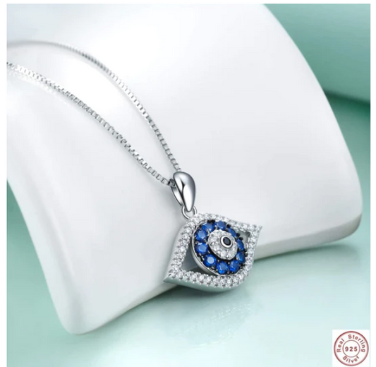 Azure Vision Blue CZ Diamond Silver Necklace For Women