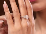 Emerald Cut Solitaire Silver Ring For Women