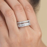 silver three rows silver ring for women