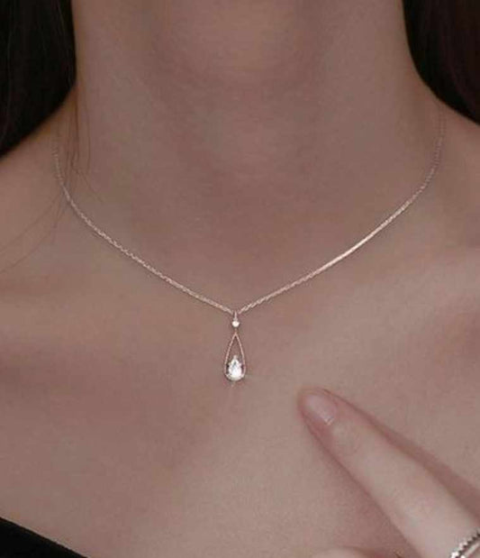 Crystal Water Drop Silver Necklace For Women Korean Design